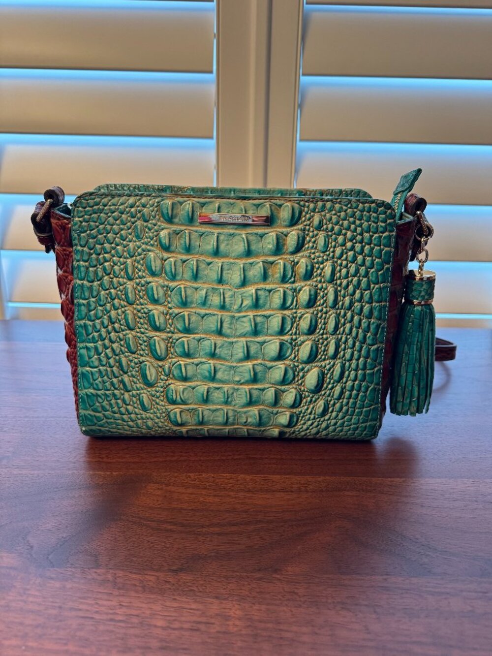Brahmin Teal Turquoise Croc-Embossed Leather Crossbody Bag